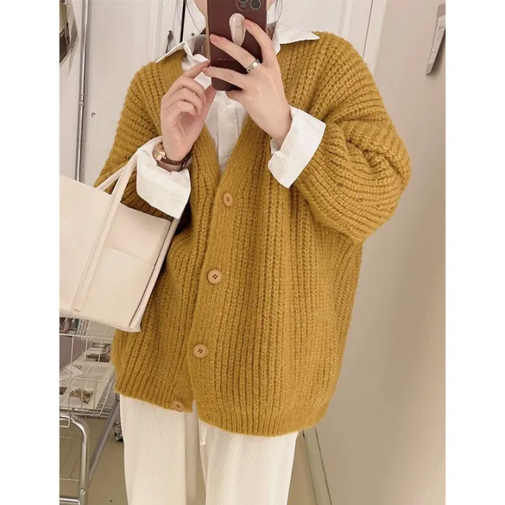 Korean%20Thick%20Needle%20Sweater%20Coat%20College%20v%20Collar%20Long%20Sleeve%20Knitted%20Cardigan%20Solid%20Color%20Casual%20Loose%20Temperament%20Shawl%20Outer%20Match%20-%20Image%209