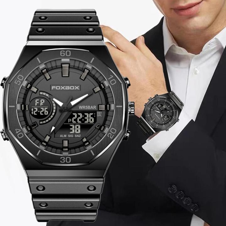 LIGE New Dual display Watches For Men Casual Sports Chronograph Quartz Big Dial Wrist Watch Silicone Waterproof Digital Clock