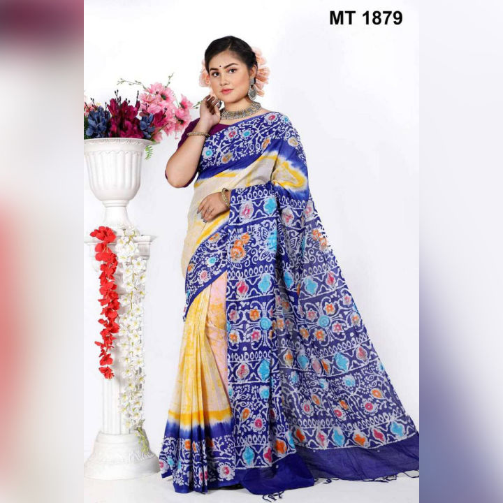 Tangail Tat MultiColor Soft Cotton Batik Saree for Women