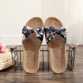 Women Female Bohemia Bowknot Flax Linen Flip Flops Beach Shoes Sandals Slipper.
