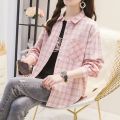 Cotton Plaid Long Sleeve Shirt Women's Spring and Summer Korean New Loose Top Outerwear Sun Protection Clothing Thin Shirt Coat.