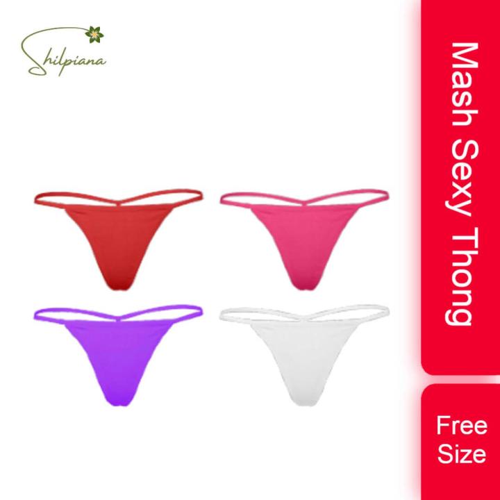 4 Pieces Solid Mesh Sexy G-String Thong for Women From Shilpiana / Stylish & Fashionable Underpants T-Back Panties For Women Ladies & Girls (White Red Purple Rose - Free Size)