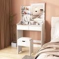 Vabches Vanity Desk with LED Light Mirror and Charging Station, Small Cute Vanity Set with 4 Storage Shelves 2 Drawers, Vanity f. 