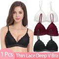 Thin French Style Bralette Lace Triangle Cup Soft Bra Seamless Deep V Soft Push Up Bras For Women Girls. 