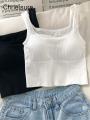 CHRLEISURE Summer Crop Top Women Seamless Square Collar Wide Straps Tank Top Knitted Striped Camisole Solid Corset Top Female. 
