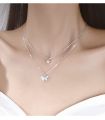 Korean Shiny Double Layer Butterfly Necklace for Women, Rhinestone Clavicle Chain, Elegant Wedding Jewelry.