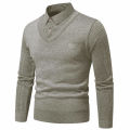 Autumn and Winter New Men's Two Piece Sweater with Fleece and Slim Fit Polo Collar Knitted Bottom Shirt Thickened and Warm. 