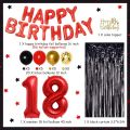 Red and Black 18th Birthday Party Decorations with Number 18 Foil Balloon Cake Topper and Curtain for Boys Girls 18th Birthday.