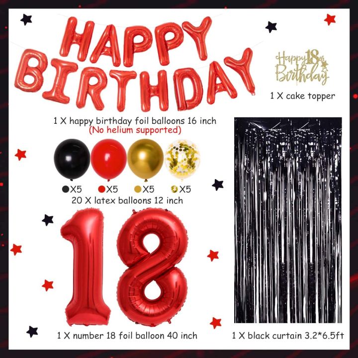 Red%20and%20Black%2018th%20Birthday%20Party%20Decorations%20with%20Number%2018%20Foil%20Balloon%20Cake%20Topper%20and%20Curtain%20for%20Boys%20Girls%2018th%20Birthday%20-%20Image%202