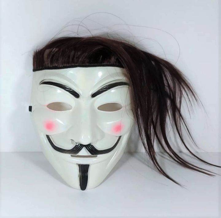 Joker Face with Long Hair for Party/Anonymous / Guy Fawkes Maks - White/joker mukhos-1pc