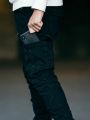Jeans Men Black Cargo Pants Multi Pockets Denim Pantalones Blue Slim Fit Overol Hombre Fashion Casual Streetwear Trousers 3XL. 