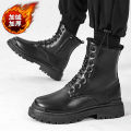 Chelsea Martin Boots Men's 2023 New Cargo Boots Non-slip Waterproof Cotton Boots Mid-Barrel British Leather Shoes Biker Boots Men. 