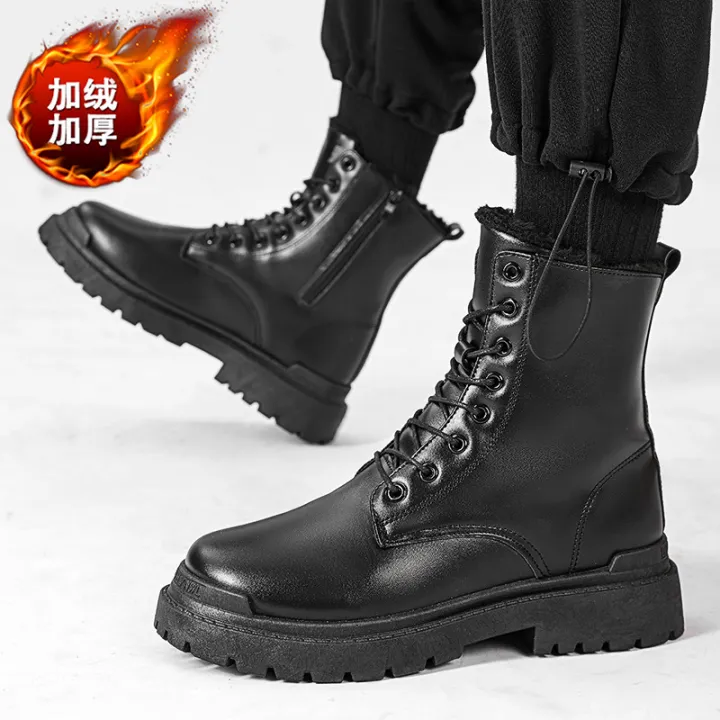 Chelsea%20Martin%20Boots%20Men's%202023%20New%20Cargo%20Boots%20Non-slip%20Waterproof%20Cotton%20Boots%20Mid-Barrel%20British%20Leather%20Shoes%20Biker%20Boots%20Men%20-%20Image%204