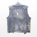 2023Spring New Korean Style Lace Bead Denim Vest Women's Short Sleeveless Tank Top Top Waistcoat Fashion. 