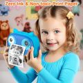 1080P Cute Kids Instant Camera 12MP Kids Digital Camera with 3 Printing Paper Rolls 2.4inch IPS Screen-blue. 