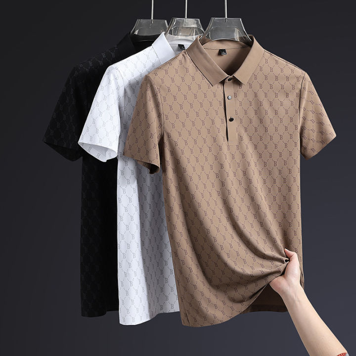 Summer men's lapel BT shirt business casual high elastic non-marking ice silk thin short sleeve polo shirt men's one piece dropshipping