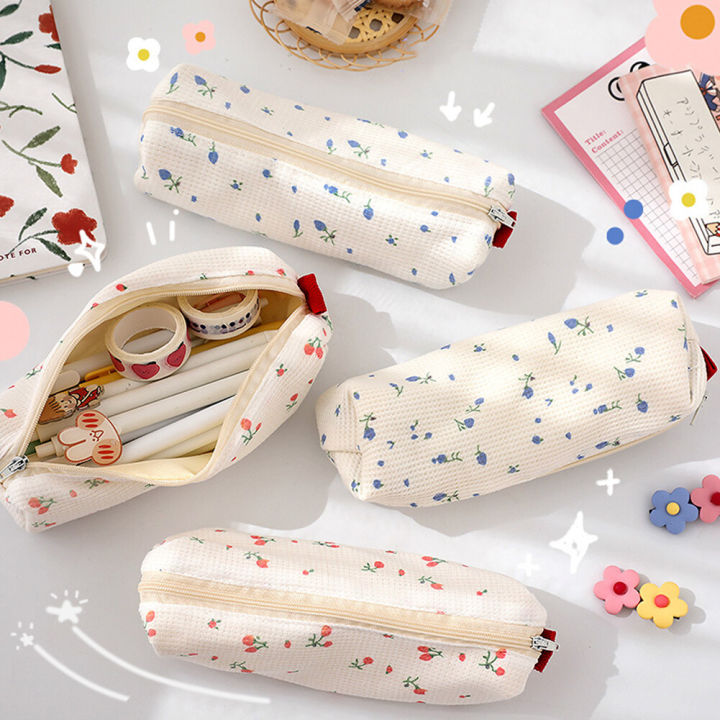 Floral Pencil Bag Flowers Pencil Cases Cute Cotton Pen Bag Storage Bags School Supplies Stationery