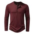 Men's Cotton Button Henley neck Shirt Long Sleeve Casual Button Solid color Fashion T-Shirts.