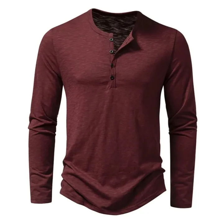 Men's%20Cotton%20Button%20Henley%20neck%20Shirt%20Long%20Sleeve%20Casual%20Button%20Solid%20color%20Fashion%20T-Shirts%20-%20Image%205