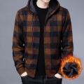 Men Sweater Jacket Fashion Winter Coat Fleece Hoodies High Quality Luxury Checkered Hooded Knit Cardigan Male Outer Wear. 