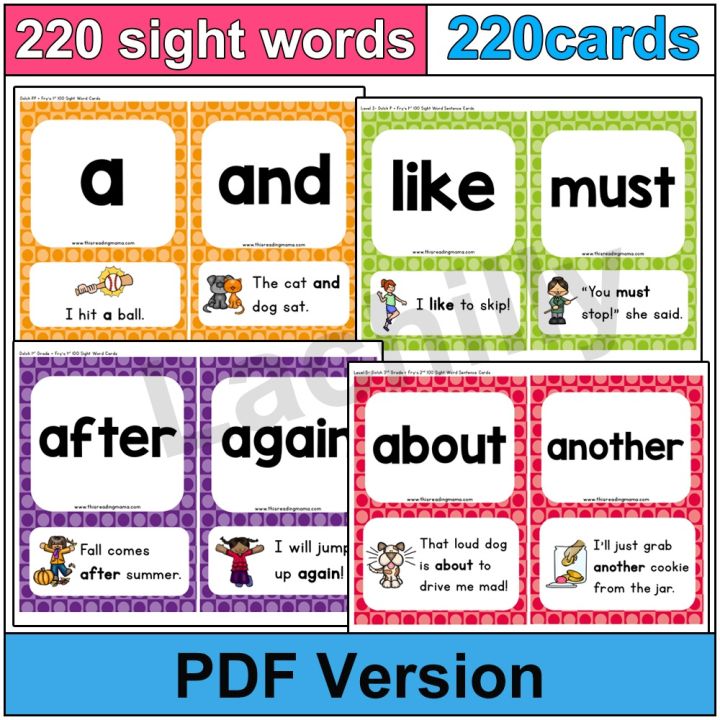 220 Sight Words Sentence Flashcards for Kid Toddler Learning English ...