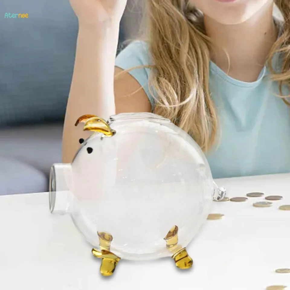 Pig Shaped Bank Clear Piggy Bank Coin Bank - Pig-Shaped Money Saving Jar  With Hair Decorations For Kids & Adults Pig Shaped Coin Bank