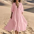 Breezy Cotton Linen A-Line Long Top Dress. 
