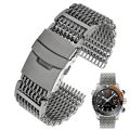 20/22/24mm Steel Dive Shark Mesh for Milanese Watch Bracelet Strap Band Weaving Double Snap Strap for Breitling Omega. 