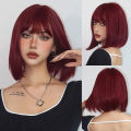 Straight Bob Synthetic Wigs Dark Brown Hair with Bangs for Women Shoulder Length Wig Daily Use Heat Resistant Korean Hairstyle. 