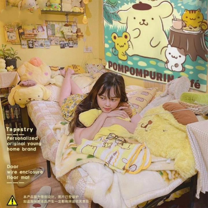 Kawaii Sanrio Cartoon Purin Tapestry Cute Pompompurin Room Decor Y2K Room Decoration Cinnamoroll Kuromi Creative Children Gifts