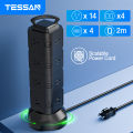 TESSAN US Multi Outlet Tower Power Strip with 14 AC Outlets 4 USB Surge Protector 6.5ft Retractable Extension Cable. 