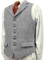Lapel Men's Suits Vest V Neck Herringbone Wood Waistcoat Business Formal Casual Vest For Men Groomsmen For Wedding. 