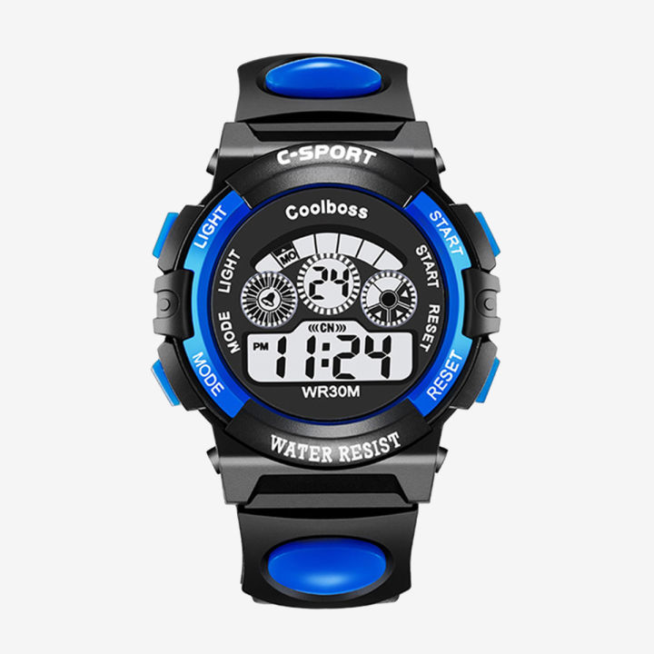 (New)Kid Boy LED Round Dial Alarm topwatch Week Waterproof Digital Writ Watch