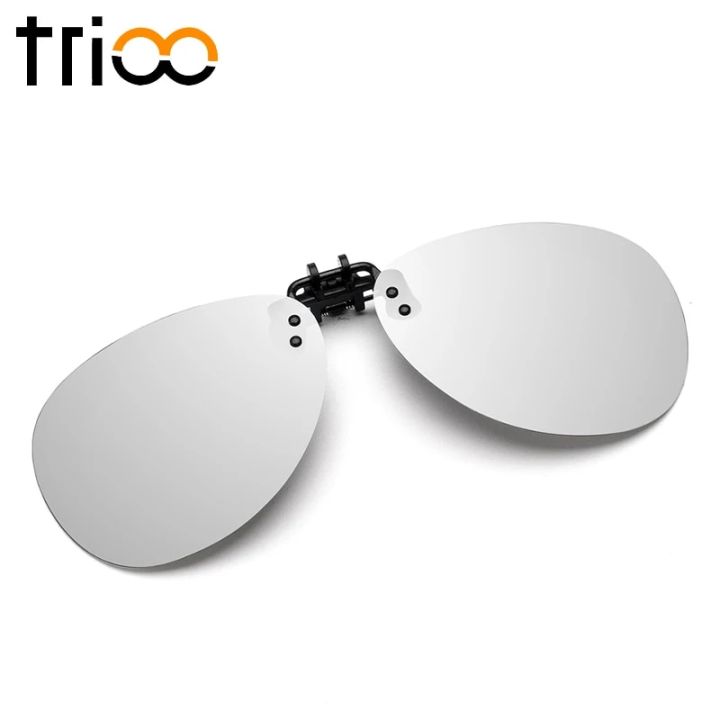 TRIOO Clip on Sunglasses For Myopia Frame Rimless Flip Up Polarized Sun Glasses For Men Driving Anti-Glare Lunette Pilot Style