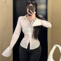Gidyq Fashion Women Bandage Shirts Korean All Match Streetwear Female Slim Blouse Spring Casual White Bell Sleeve Shirt New. 