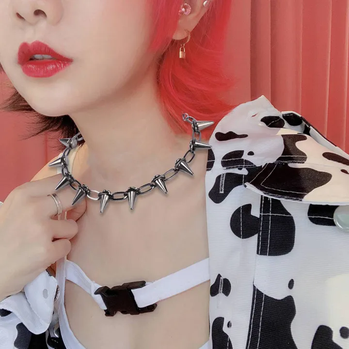 2X%20Metal%20Spikes%20Studs%20Rivets%20Punk%20Goth%20Necklace%20Choker%20Collar%20-%20Image%202