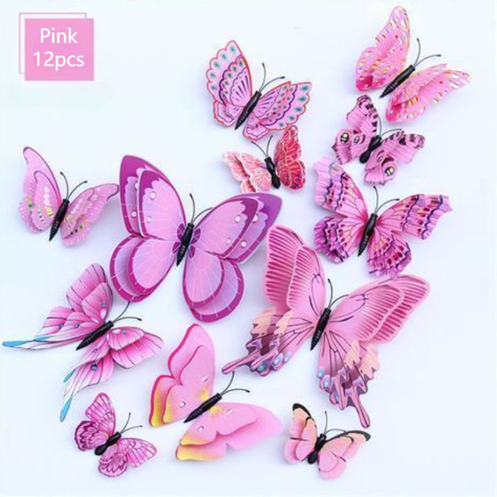 12Pcs%203D%20Three%20Dimensional%20Double%20Layer%20Simulation%20Butterfly%20Sticker%20Refrigerator%20Sticker%20Wardrobe%20Sticker%20-%20Image%203