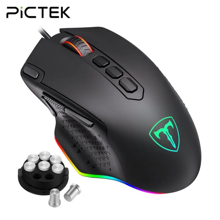 PICTEK PC257 Wired Gaming Mouse 12000 DPI RGB Backlit Game Mouse 10 Programmable Buttons New Ergonomic Game USB PC Computer Mice
