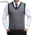 EICHOS High Quality Classic Sweater Vest Men V-neck Pullover Men Business Formal Fashion Plaid Sleeveless Men Knitted Sweater. 