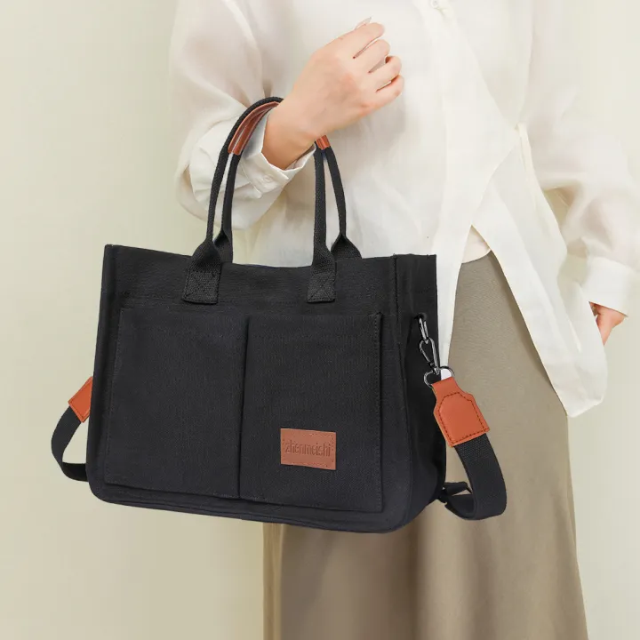 Women%20Fashion%20Shoulder%20Bag%20Large%20Capacity%20Canvas%20Tote%20Bags%20Adjustable%20Strap%20Crossbody%20Bag%20Multi%20Pocket%20Square%20Work%20Commuting%20Bag%20-%20Image%203