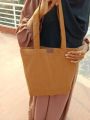 Trendy Top Handle Tote Canvas Bag with Mini Pouch Brown Color Shopping Bag / College / University Bag, Tote Bag, Canvas Bag with Zipper (2 in1 Combo Pack). 