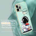 Hontinga for Realme C15 Back Cover + Free Lanyard Luxury 6D Plating Cartoon Happy Astronaut Side Pattern Case Soft Silicone Square Mobile Cover.