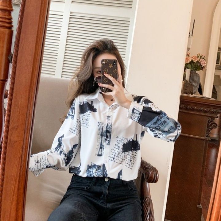 Spring%20and%20Autumn%20Clothing%20Printing%20Loose%20Chiffon%20Long%20Sleeve%20Newspaper%20Shirt%20Women's%20Design%20Sense%20Niche%20Sun%20Protection%20Clothing%20Loose%20Shirt%20Student%20-%20Image%204