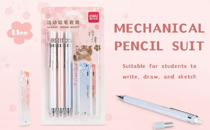 Deli%2033125%20Mechanical%20Pencil%200.5mm%203%20pcs%20with%203%20pcs%20lead%20combo%20pack%20-%20Image%203