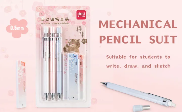 Deli%2033125%20Mechanical%20Pencil%200.5mm%203%20pcs%20with%203%20pcs%20lead%20combo%20pack%20-%20Image%203