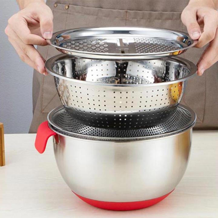 Grater Plate Basin Set Kitchen Multipurpose Grater With Drain Basket 304 Stainless Steel Basin Vegetable Cutter Salad Maker Bowl