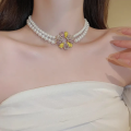 Diamond Drop Flower Pearl Necklace.