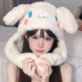 Kawaii Sanrios Hat Cinnamoroll Accessories Cute Plush Hat Keep Warm Bunny Hat Ears Up Plush Toy For Kids Girl Winter Cap.