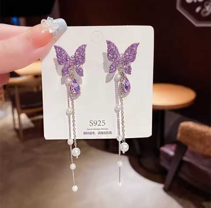 Drop Earrings For Women Elegant Tassel Pendientes Party Jewelry Fashion Korean Shiny Butterfly