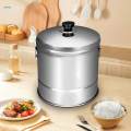 Stainless Steel Rice Steamer with Inset Draining Basket Rice Steaming Bucket 31cmx25cm.